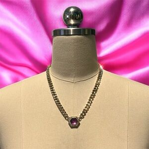 Amethyst Rhinestone Gold Chain Necklace